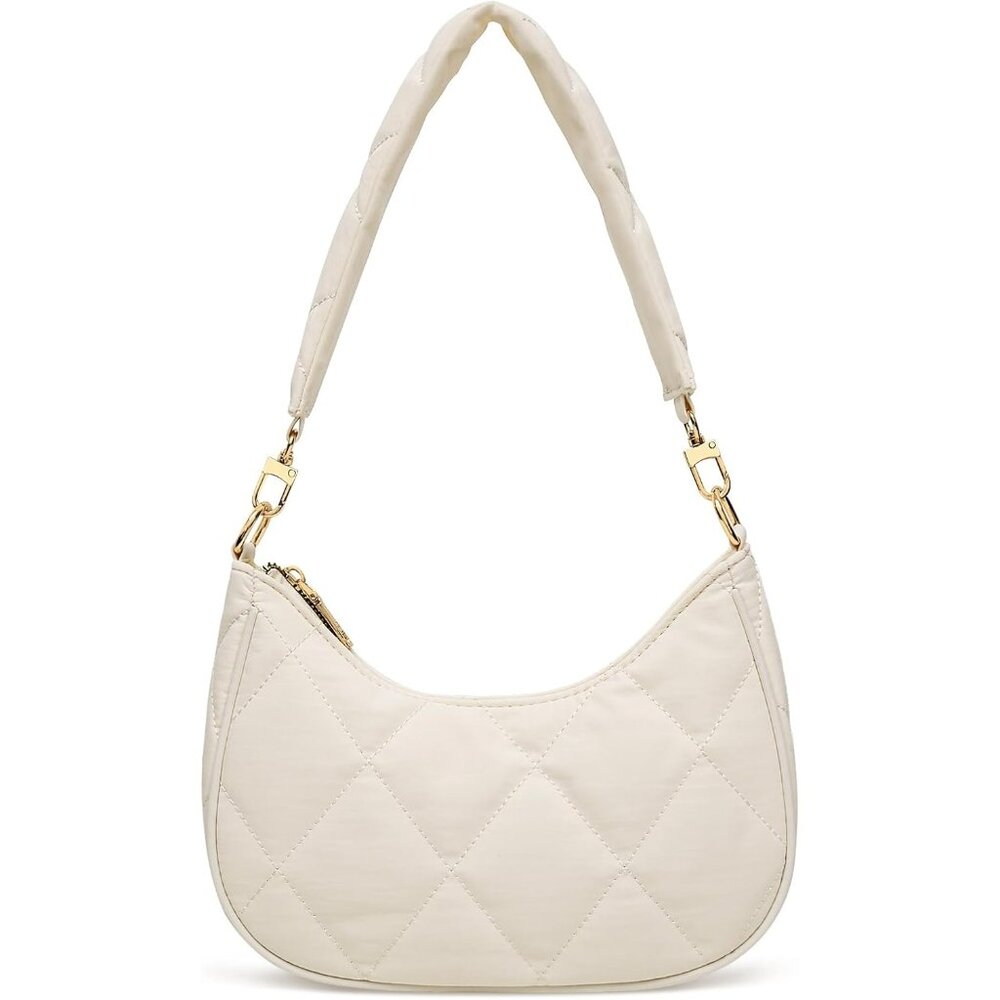 Women's N-beige Chic Puffy Gold Chain Strap Underarm Zipper Pocket Hobo Purses